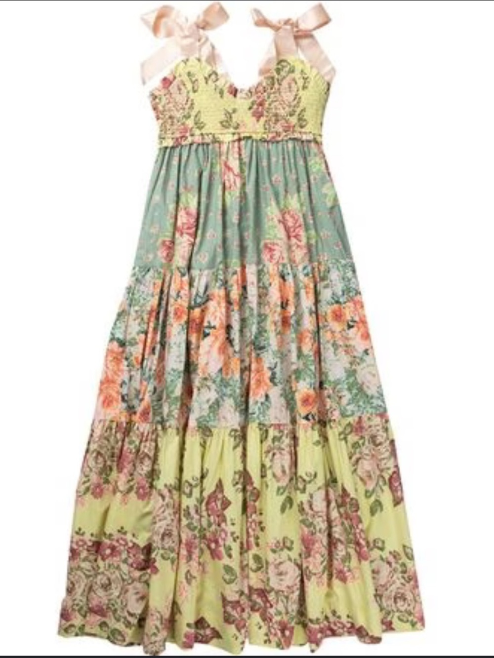Free People bluebell Yellow Floral Patchwork Tiered Maxi Dress - Picture 2 of 6